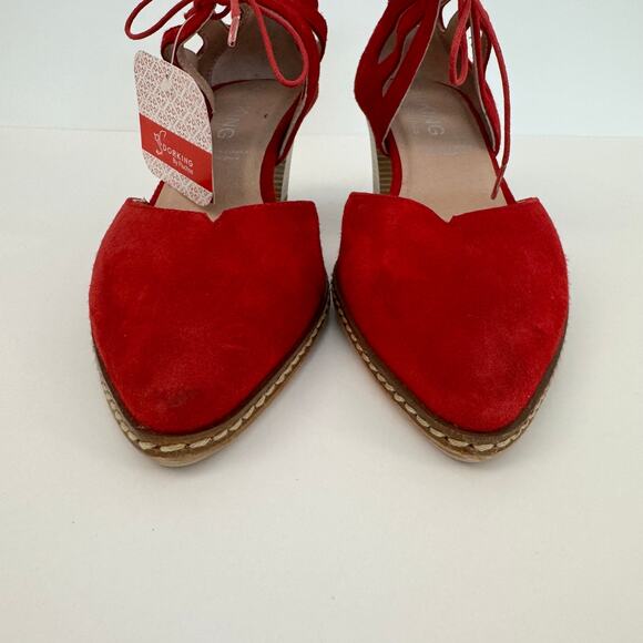Dorking by Fluchos Red Suede Shoes Pumps Lace-Up Pointed Toe Size 37 US 7 NWT - Picture 6 of 12